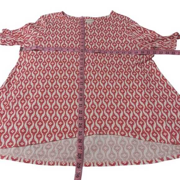 CHICO'S 3 Long‎ Tunic Top Modal Shirt XL Short Sleeves Soft Red White Geometric - Picture 3 of 9